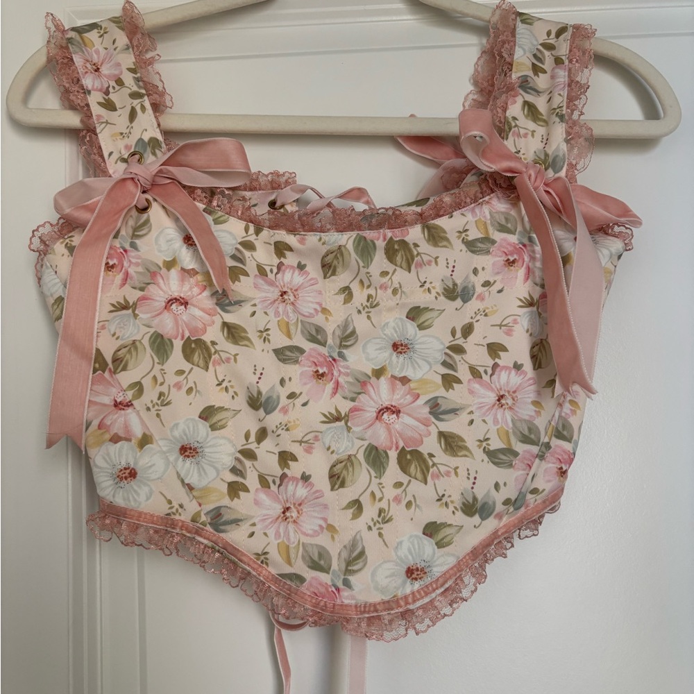 Floral Pink Lace Corset Top